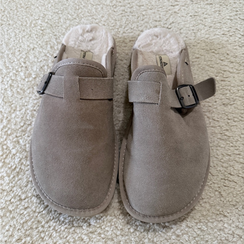 Suede Shearling Lined Slip-On Clog - Taupe